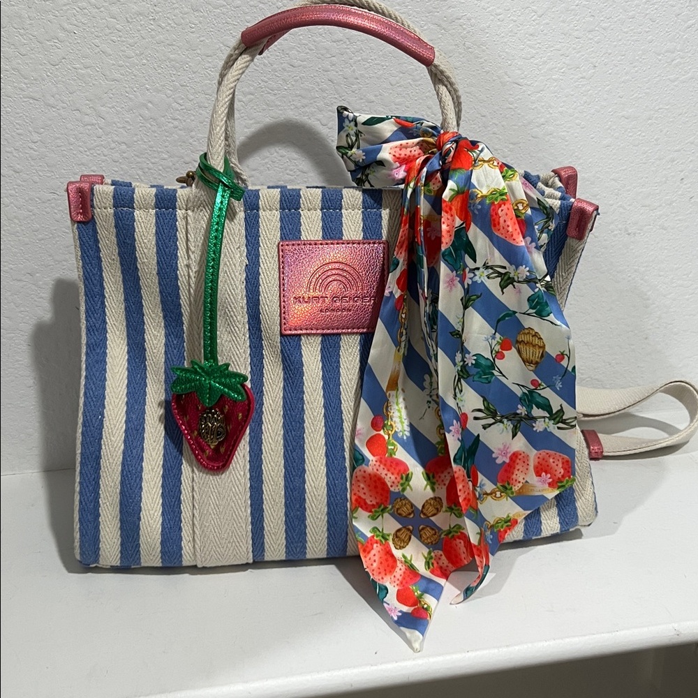 Kurt Geiger Blue and Cream Striped Tote